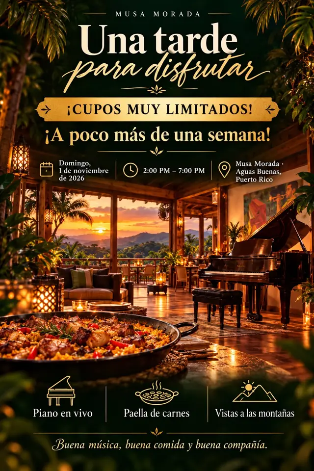 Afiche de Una tarde para disfrutar en Musa Morada, Aguas Buenas