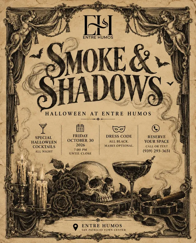 Afiche de Smoke & Shadows, noche de Halloween en Entre Humos